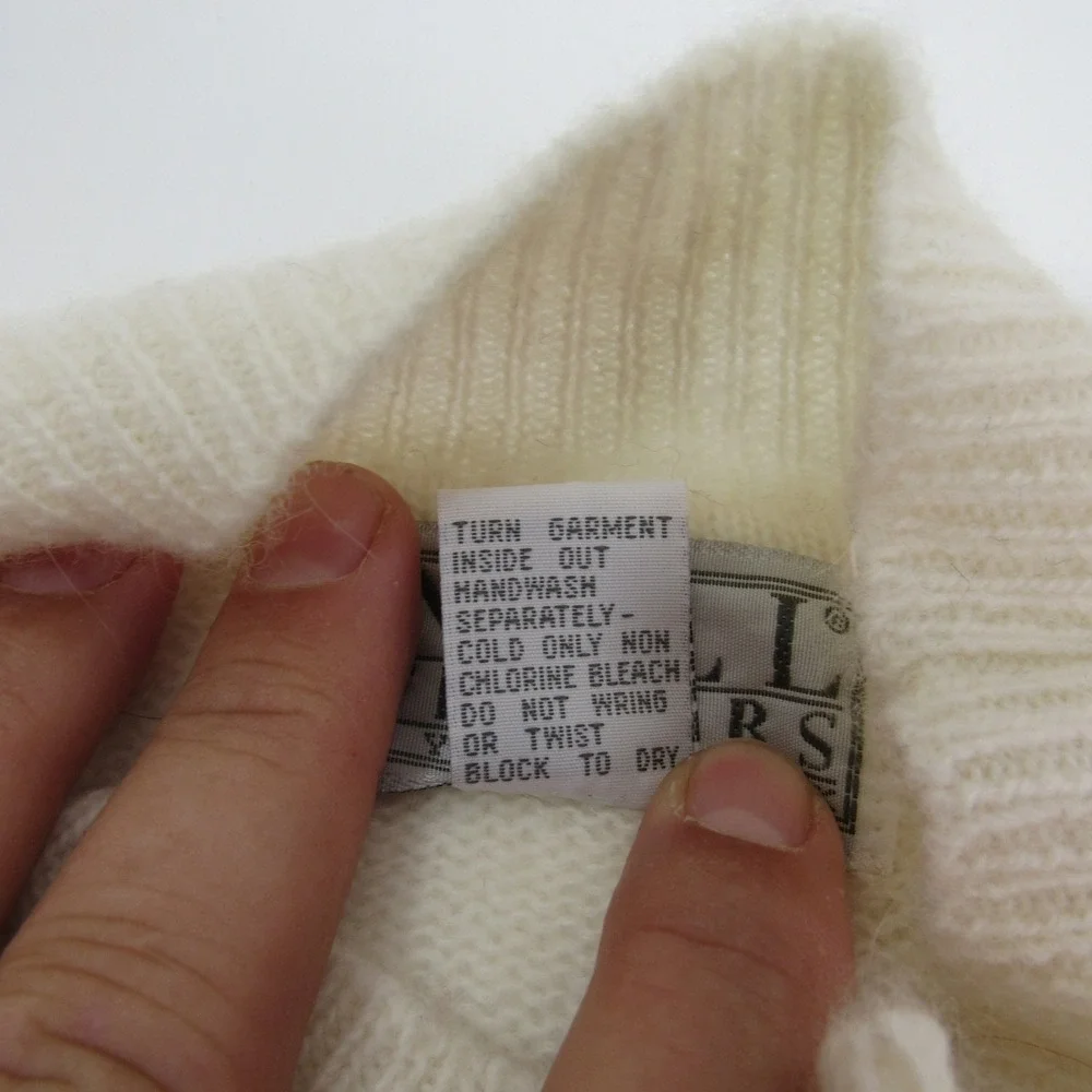 Nell Flowers Womens Angora‎ Lambswool Blend Sweater Cream Floral  - M